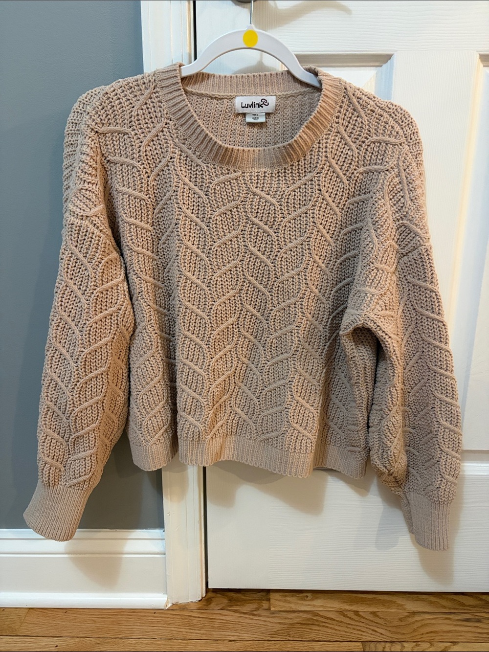 Luvlink Women’s Cozy Cable Knit Sweater - Beige- Size Large